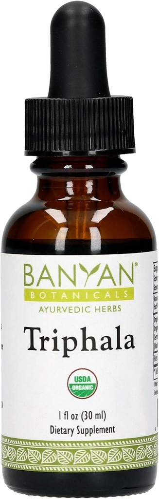 Banyana Botanicals Triphala Liquid Herbal Extract – Organic Triphala Extract with Amla, Haritaki & Bibhitaki – za Daily Detox, Rednost in pomlajevanje* – 1oz. – Non-GMO Trajno Izviran Vegan