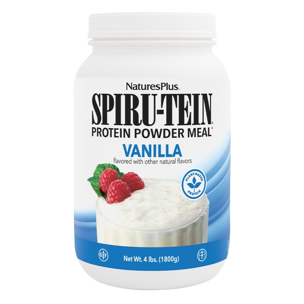 NaturesPlus SPIRU-TEIN, Vanilla - 4 lbs - Rastlinsko osnovani beljakovinski šejk - ne-GMO, vegetarijanec, Gluten Free - 60 servivov
