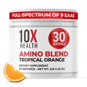 10X Health Aminokisline - 30 servmentov EAA & BCAA praška, Pre Worout BCAA z Essential Aminokisline dodatek - BCAA & EAA za dolgoživost, podpora mišic, moč, energija - Tropska pomaranča