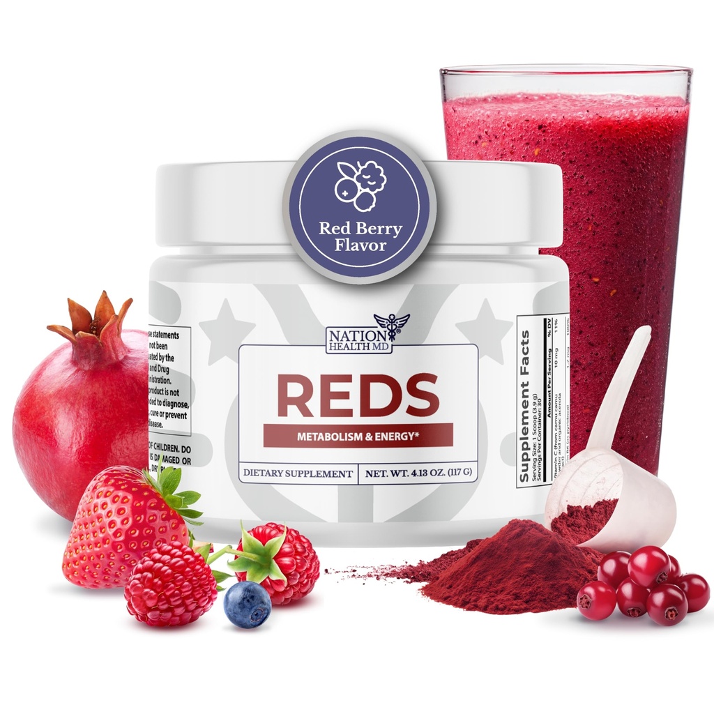 Rdeče - Super rdeče Powder z 39 Superfoods, Antioksidant-Rich Red Powder Superfood, Probiotiki & Prebavne encimi za energijo, Presnova & Gut Health - Red Berry Flavor