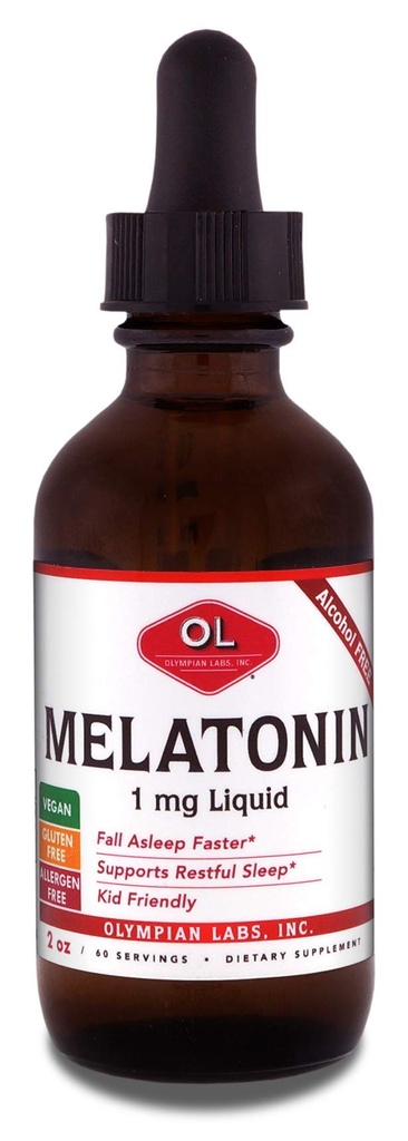 Olympian Labs Liquid Melatonin 1mg, 2 Ounce, padec spanje naravno, alkohol brez