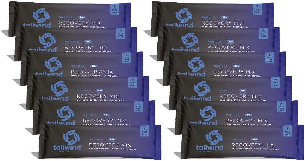 Tailwind Nutrition Recovery Mix, 20 Grams Popolne beljakovine, ogljikovi hidrati, in elektroliti v prahu pijača Mix za post-workout, brez glutena, soje in mleka, Vegan, 12 Servings, Vanilla