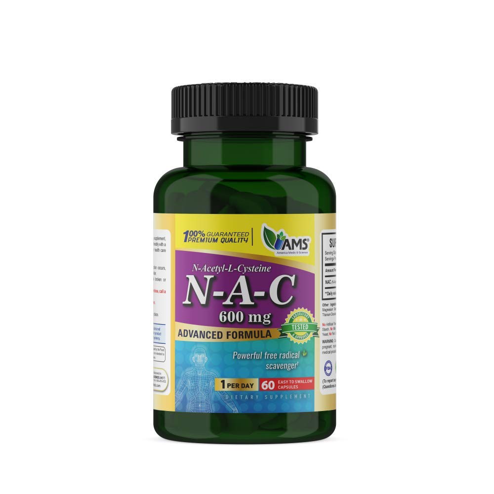 America Medical & Science NAC 600mg – NAC dodatek za pljučno zdravje in imunske podpore, Jetra podporo in antioksidanti – N-acetil-Cysteine – 60 kapsule (Pack po 1)