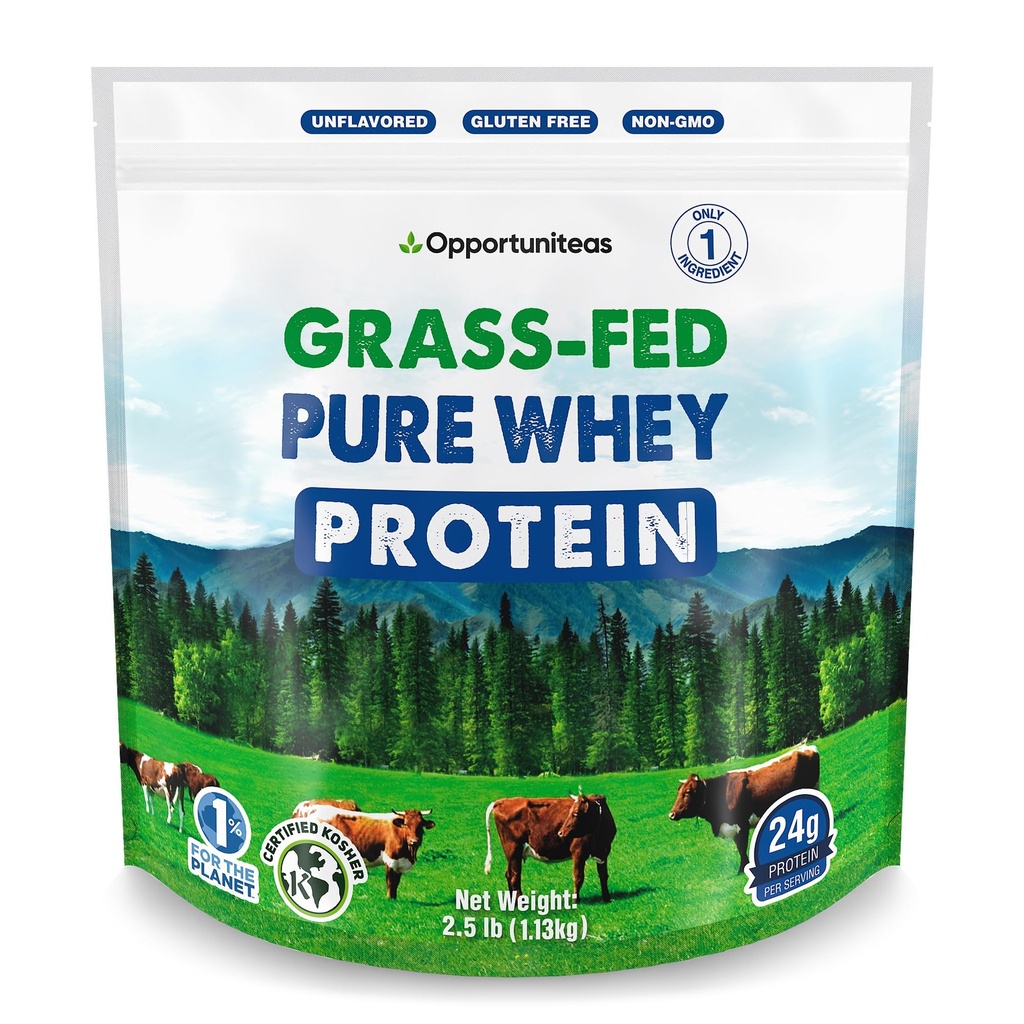 Opportuniteas Grass Fed Whey Protein Powder koncentrat - 1 Sestavina - Pure Beljakovine Dodatek za pijačo, Smoothie, Shake, Kuhanje & Peking - Ne GSO, Hormone Free & Gluten Free - 2,5 lbs