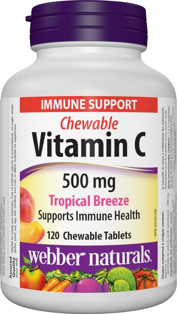Webber Naturals Vitamin C Žvečljivi 500 mg, 120 Tropical Breeze arome tablete