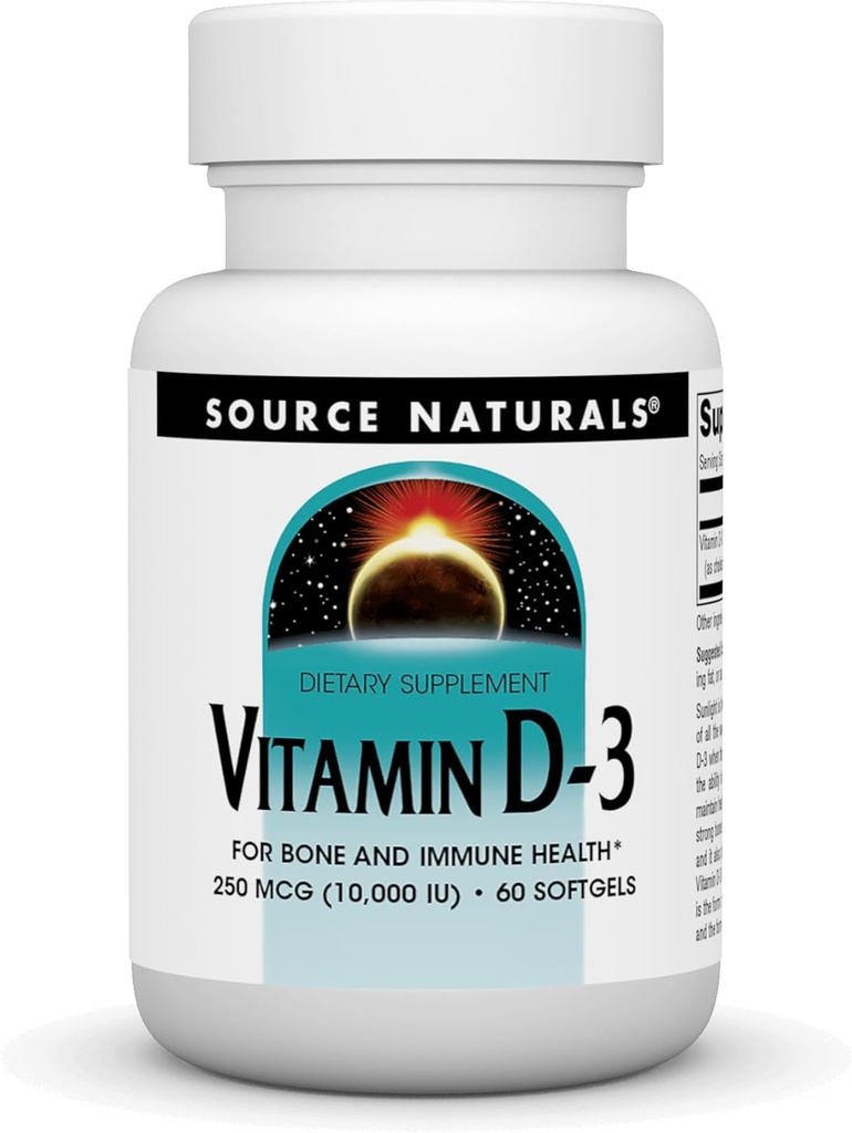 Vir Naturals Vitamin D-3, Podpira zdravje kosti in imunskega sistema*, 250 μg (10. 000 i. e.) - 60 kapsul
