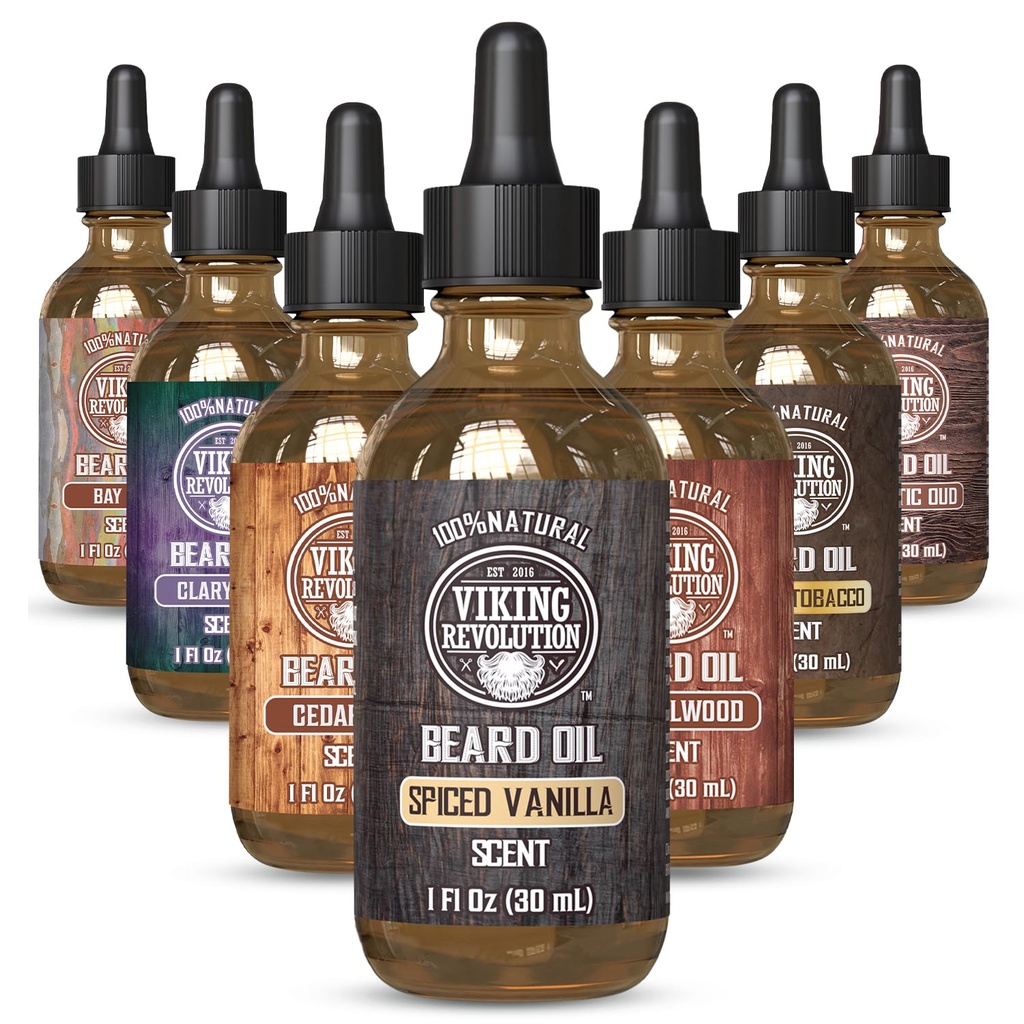 Viking Revolution Spiced Vanilla Beard olje za moške - Naravni moški Beard olje z arganovim in Jojoba olje - Beard softener, krepi in vlaži