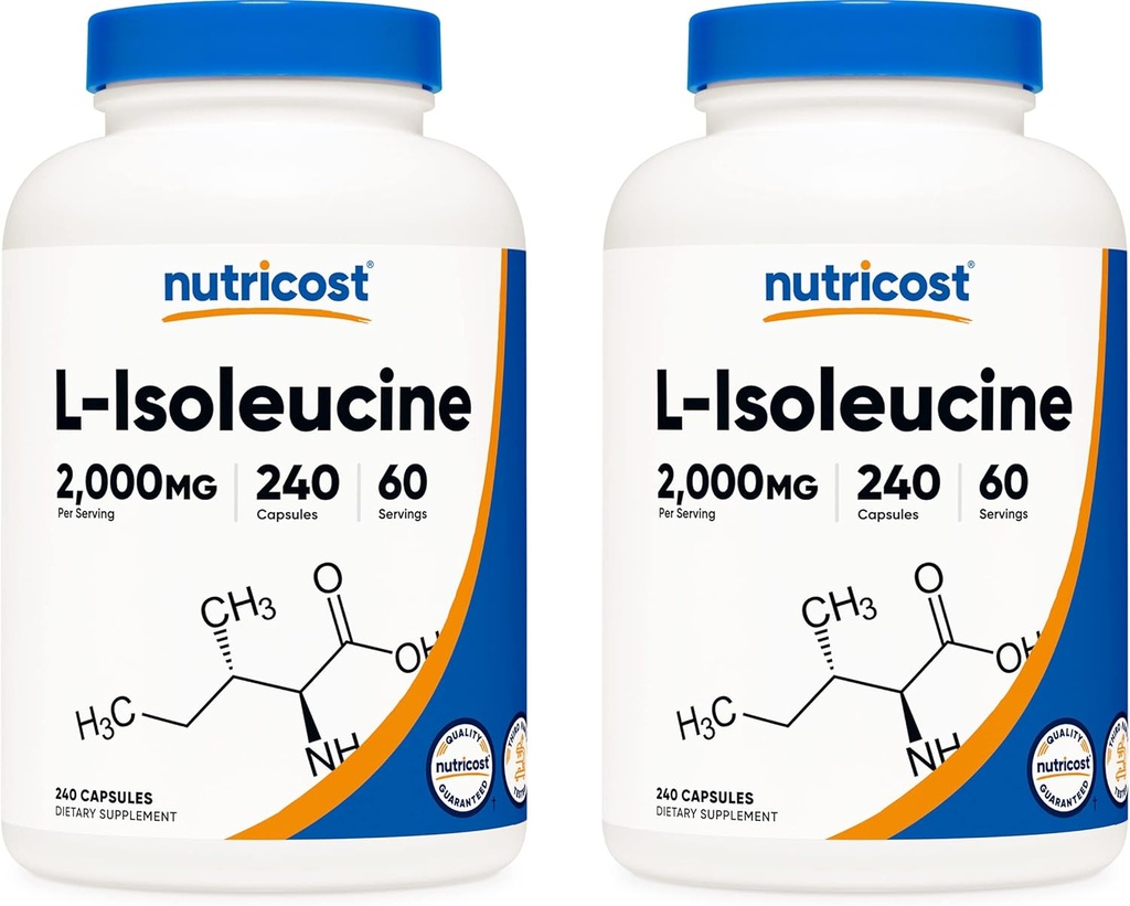 Nutricost L-izolevcin 2000 mg na obrok, 240 kapsul na steklenico (2 steklenici)