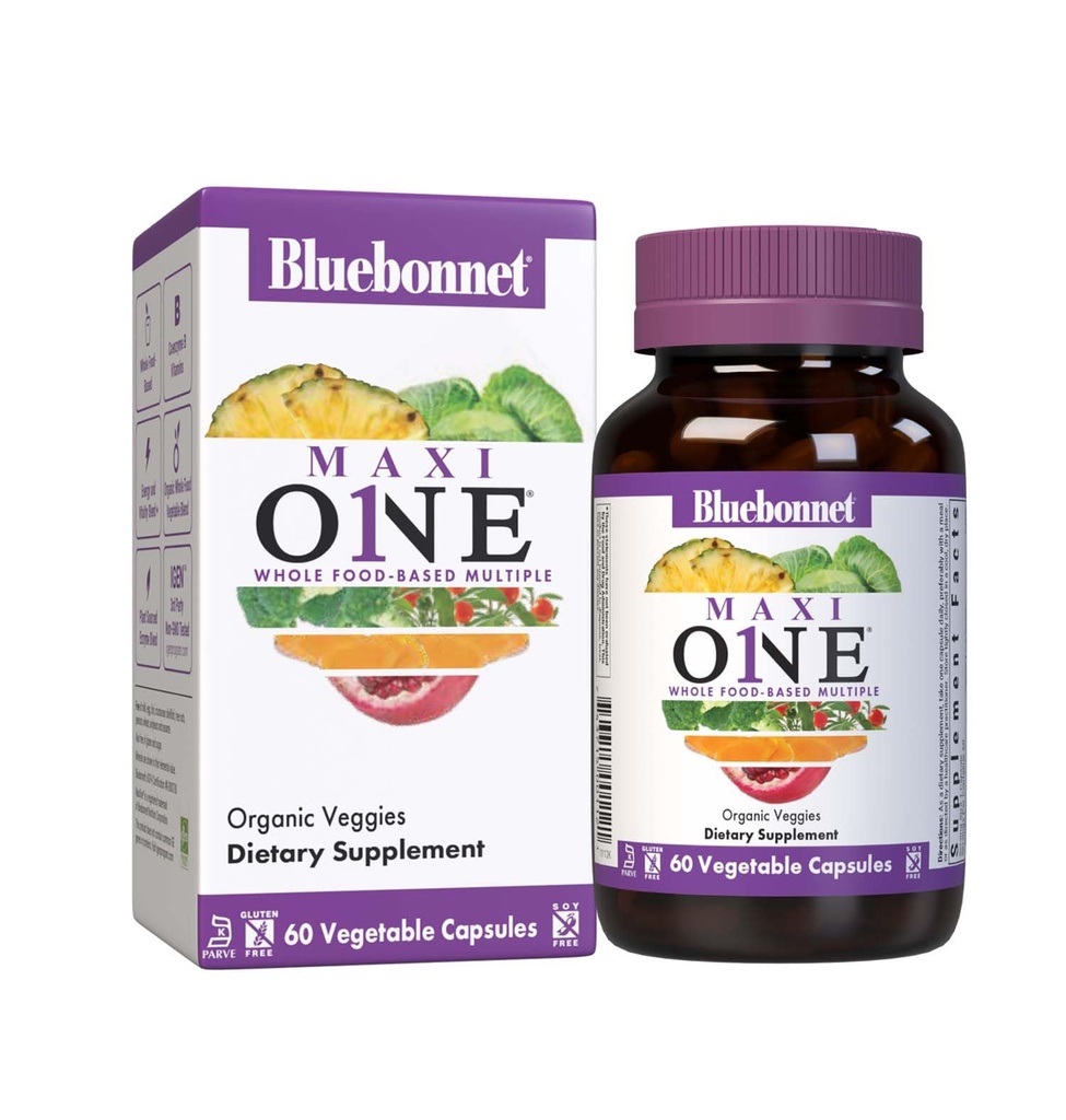 Bluebonnet Nutrition Maxi One (z železom), Cela hrana Multiple, Encimi, Energija, Vitalnost, Gluten & Dairy & Soy Free, Kosher, Vegetarian Friendly, Non-GMO, 2 Mesec dobave, Bege, 60 Count