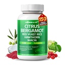 Citrus Bergamot dodatek - 15-v-1 naravna mešanica z rdečim rižem Hawthorn Olive Leaf Odorless Česen Kurvič Ginger Fenugreek - 150 Count - Made & Tested v ZDA