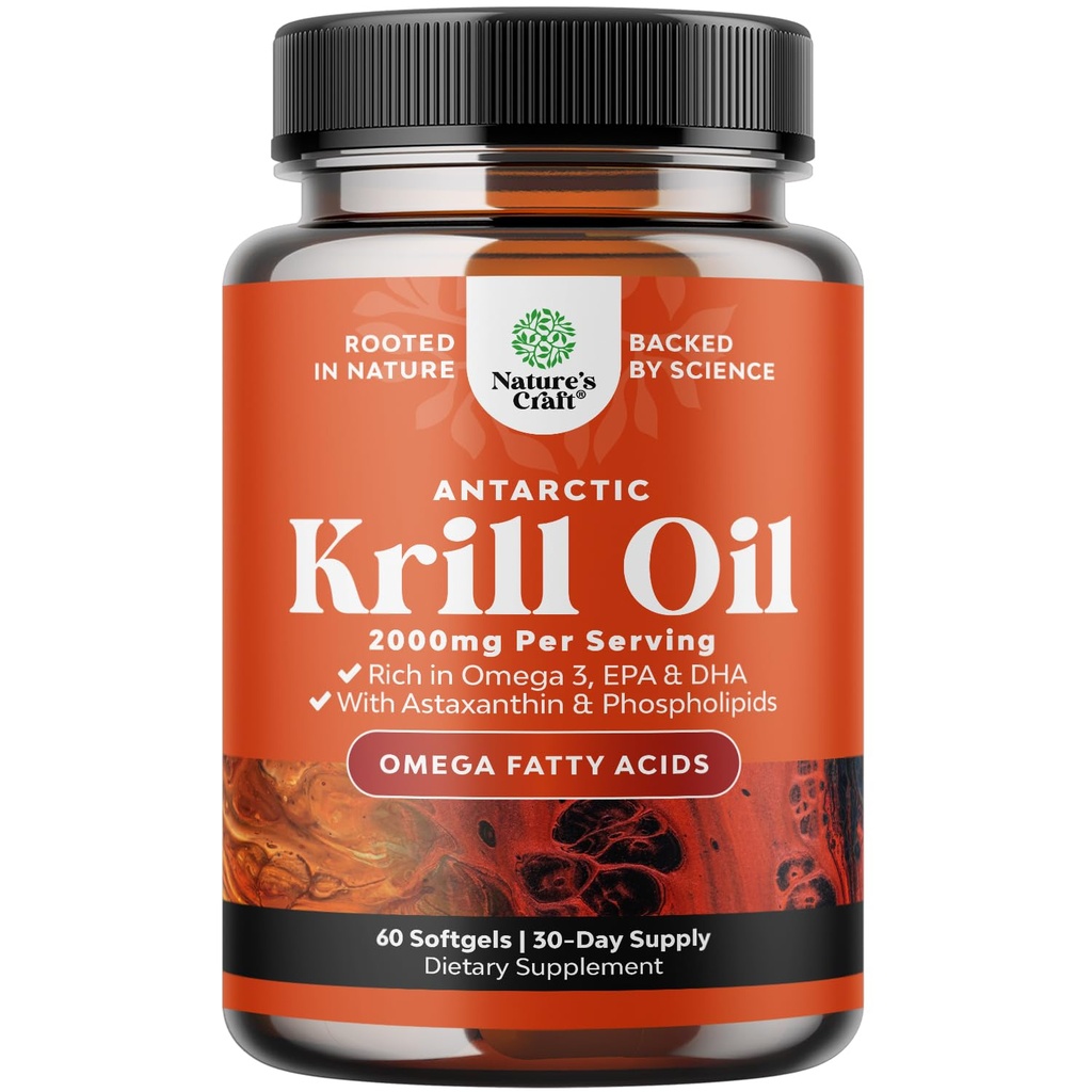 Antarktika Krill Oil 2000mg Mehkužci na serviranje - Omega 3 Krill Oil Supplement with EPA DHA & Astaksantin (60 Count (Pack of 1)