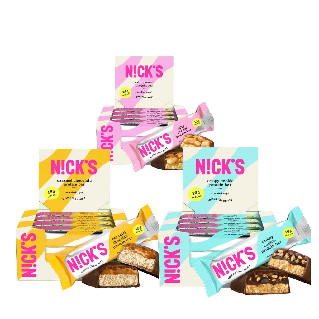 Nickov vzorčevalnik Pack Švedski Style Protein Bars, Keto Prijazni prigrizki, Brez dodanega sladkorja, 5g kolagen, Nizki ogljikovi protein Bar, Nizki sladkor obrok zamenjava Bar, Keto Prigrizki, 36-Count