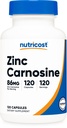 Nutricost cinkov karnozin 86 mg, 120 kapsul - brez glutena, cinkov L-karnozin dodatek