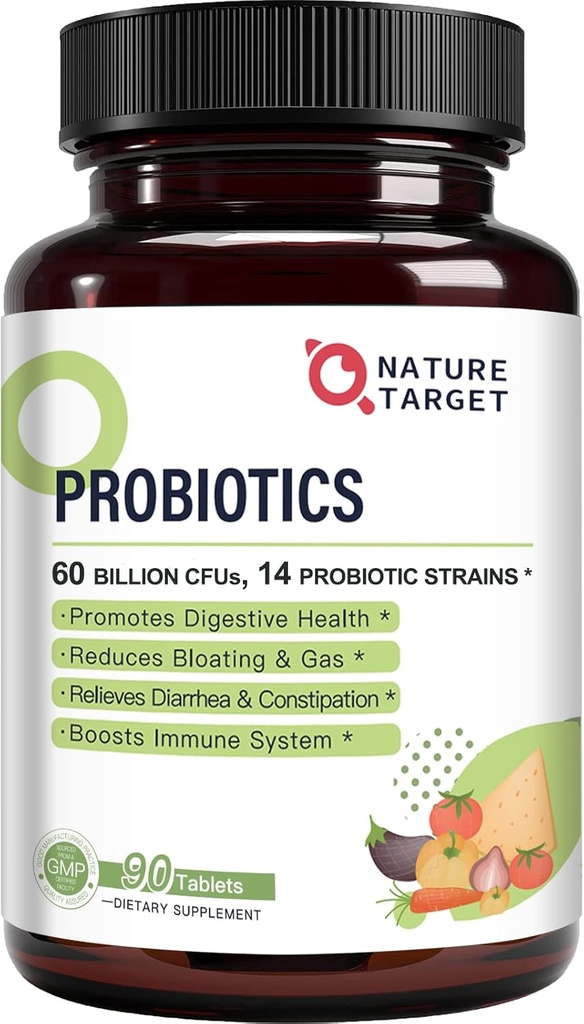 Probiotiki za ženske, moške in otroke, 60 milijard probiotik za digestivno zdravje -14 Sevi, Prebiotiki in probiotiki za Gut zdravje in imunosubvence, Gluten brezplačno, Non-GMO, 90 tablet