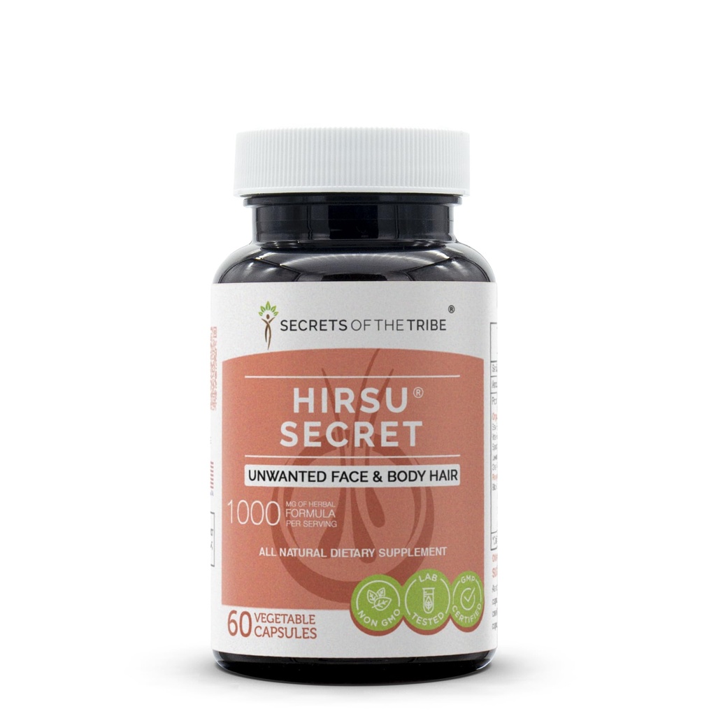 Hirsu Secret 60 kapsul, 1000 mg, Saw Palmetto, Black Cohosh, Vitex, Spearmint, Sivka, zeleni čaj. Neželen obraz in telo las (60 kapsul)