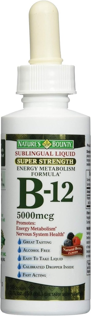 Bounty narave B-12 5000 mcg Podjezično zdravje tekoče energije 2 oz (paket 3)
