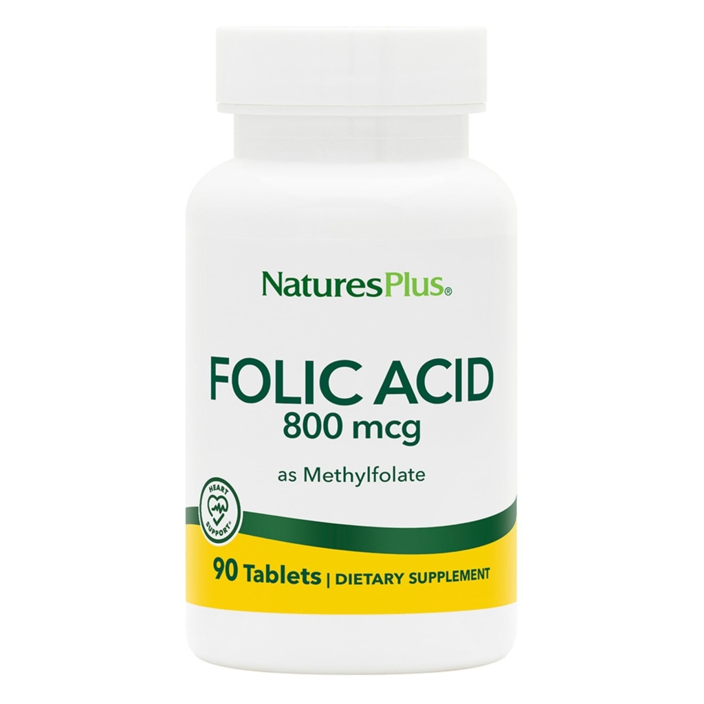 Natures Plus Folna kislina (metilfolat) - 800 mcg, 90 Veganske tablete - Podpira zdravo rast tkiva - vegetarijansko, Gluten-free - 90 Serving