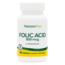 Natures Plus Folna kislina (metilfolat) - 800 mcg, 90 Veganske tablete - Podpira zdravo rast tkiva - vegetarijansko, Gluten-free - 90 Serving