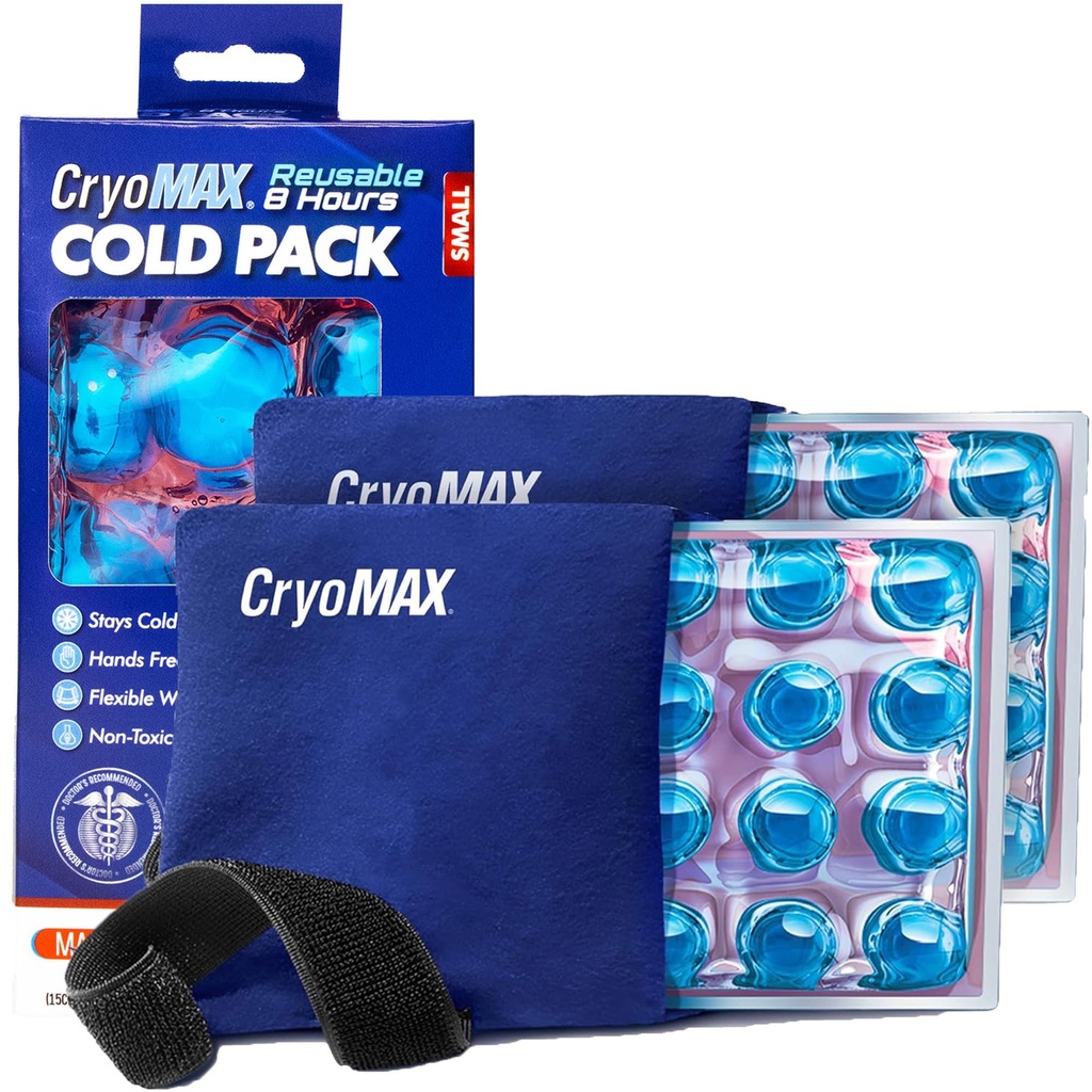 CryoMAX Cold Pack, za večkratno uporabo, 8 urni paket za hladno terapijo, majhen, 6"x 6" (paket po 2)