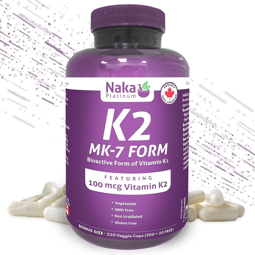 K2 MK-7 330, Naka Platinum K2 (MK-7 Form) 330 Veggie Caps - Ekskluzivna velikost: 300 + 30 Free, 330 Count