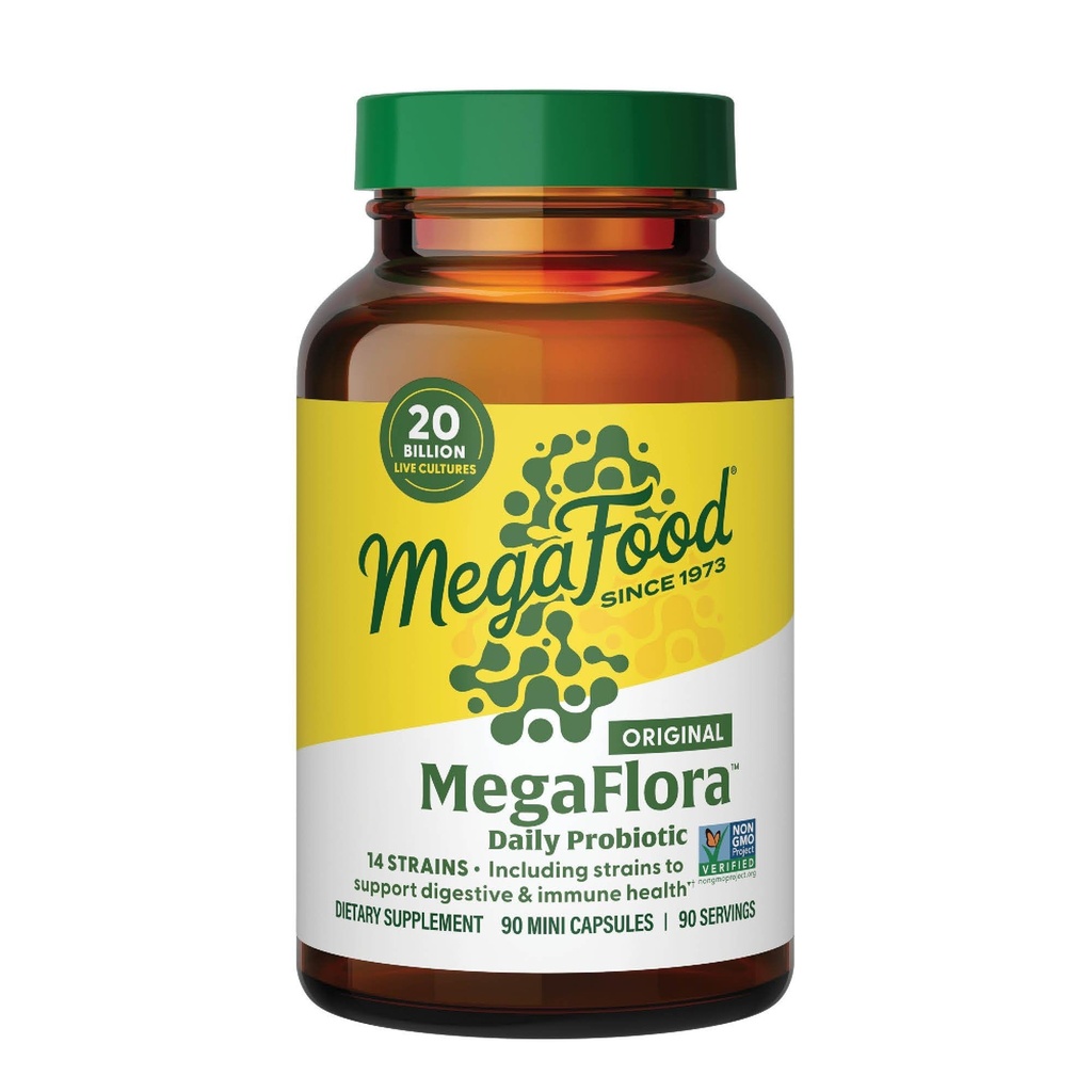 MegaFoods MegaFlora Probiotic - Probiotiki za ženske Prebavljivo zdravje - Imunska podpora dodatek - 20 milijard CFU - 14 sevi - Non-GMO - Vegetarian - 90 Mini kapsule (90 serving)