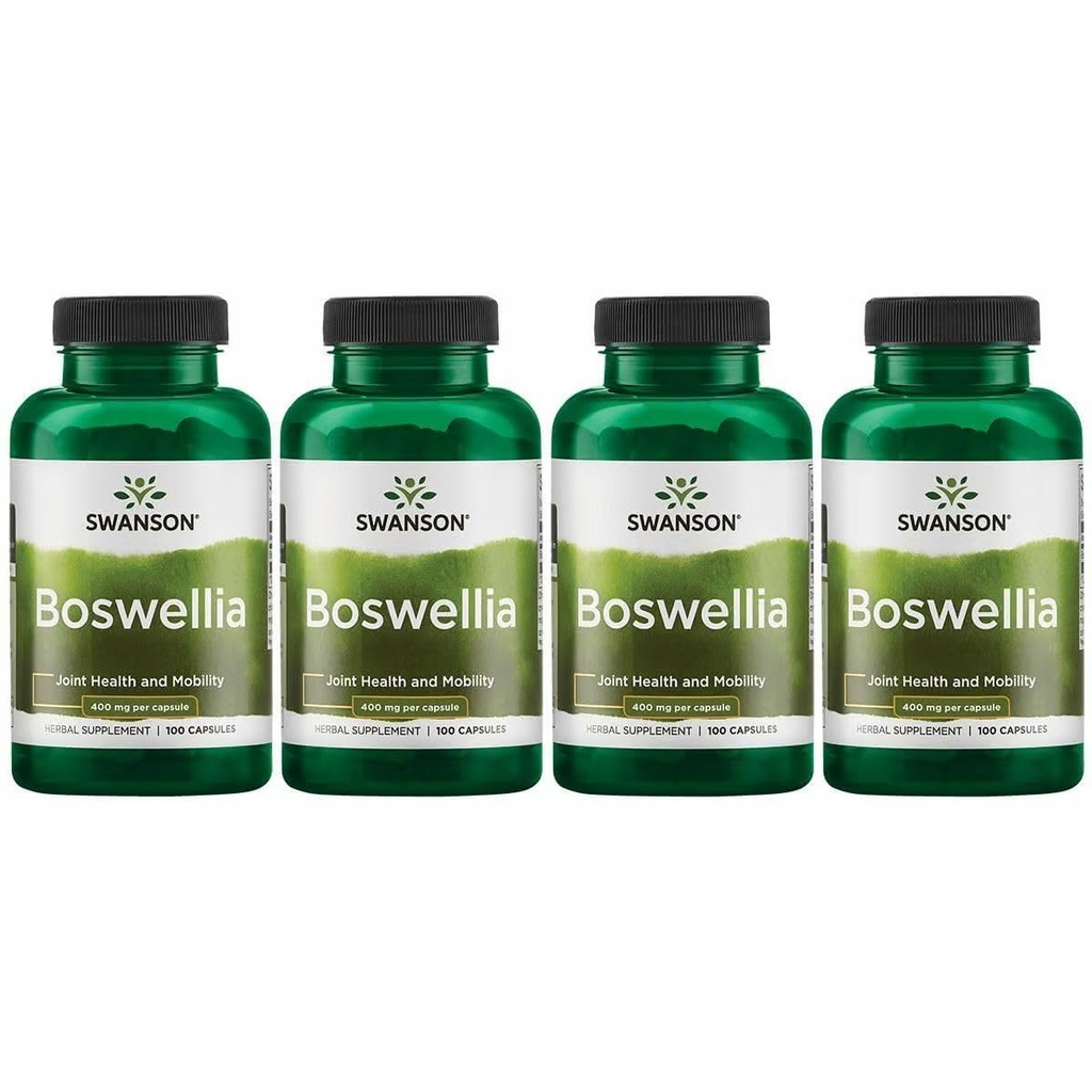 Swanson Boswellia - Zeliščni dodatek za spodbujanje skupne podpore - Ayurvedski Herb za skupno prilagodljivost in podporo mobilnosti - izdelan z Boswellia Serrata Resin - (100 kapsul) (4 pakiranja)