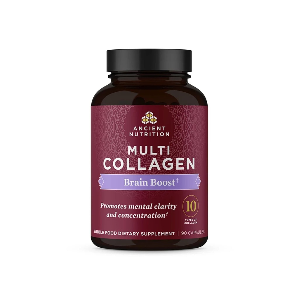 Ancient Nutrition Kolagen Protein Brain Boost, Kolagen Protein Kapsule Možganski dodatek za zmanjšano skupno nelagodje, Zdrave kože in nohti, 90 ct