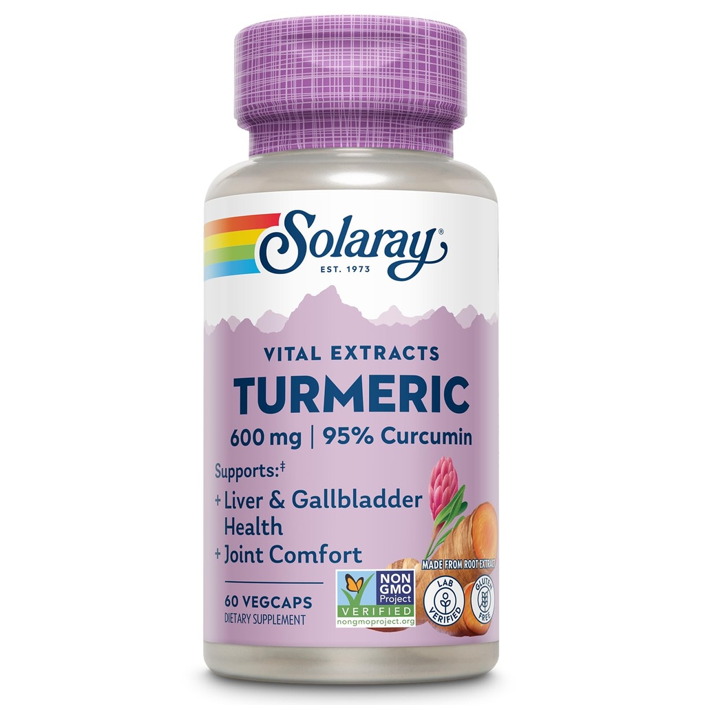 SOLARAY Kurkuma dodatek 600mg - Kurkuma koren s 95% Curcumin - Skupni dodatek za podporo - Skupno zdravje, žolčnik in podporo jeter, Non-GMO, Vegan, Gluten brezplačno, 60-dnevni garancije, 60 Servings