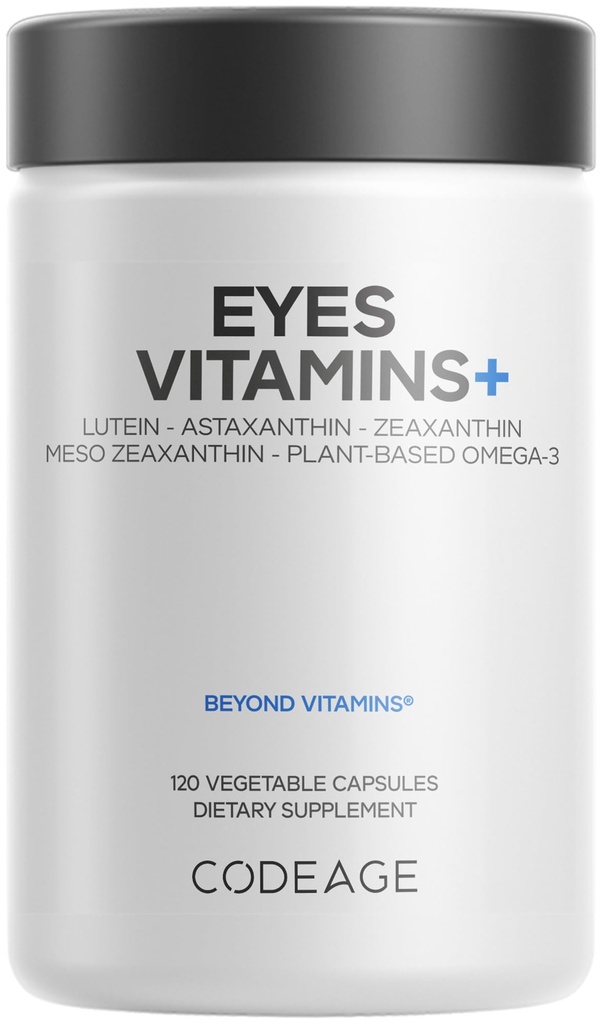 Codeage Eyes Vitamini - AREDS 2 Based Formula Supplement - 2-mesečni dovod - Vitamini A, C, E, cink, lutein, astaksantin, Zeaksantin, Eyebright, Marigold, borovnica, Žafran, Omega-3-120 Kapsule