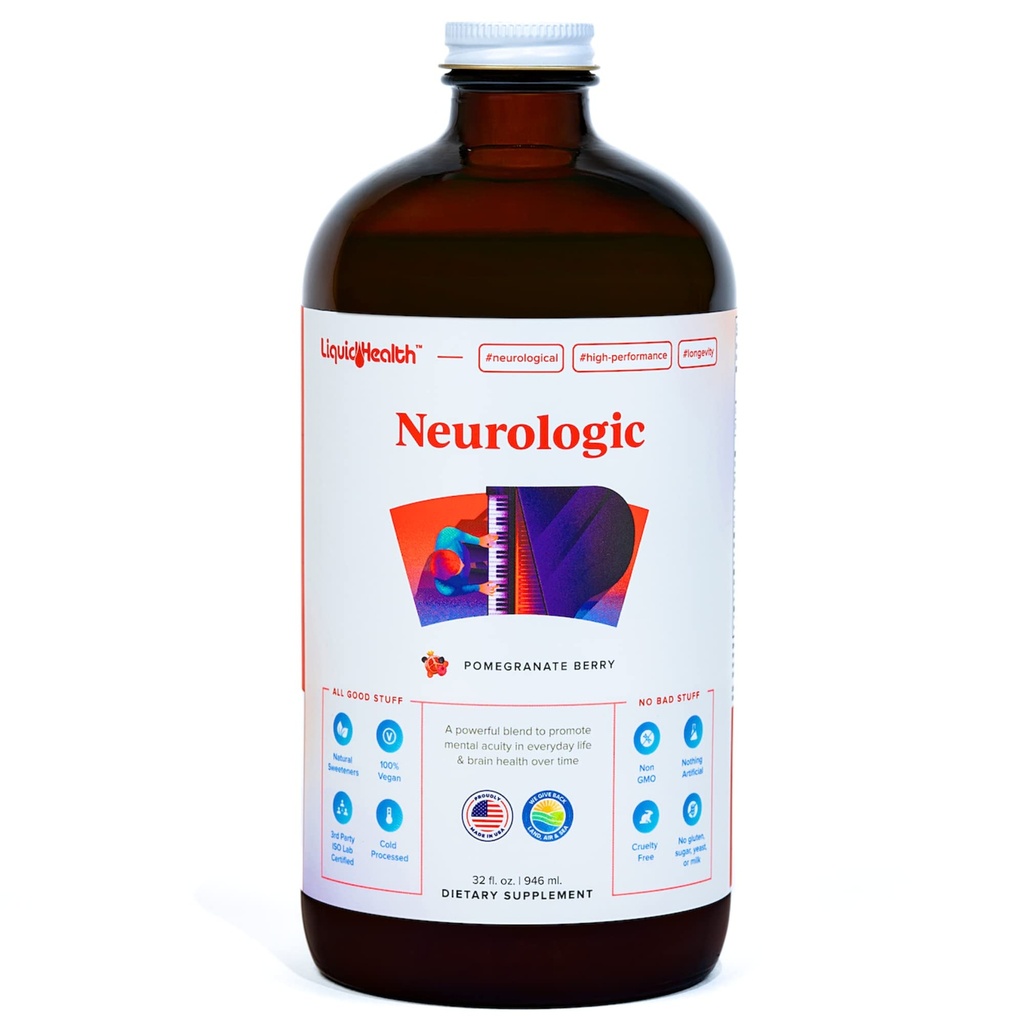 LIKVIDHEALTH nevrološki fokus dodatek - Brain Booster Nootropic dodatek za kognitivne funkcije, spomin in fokus z Ginkgo Biloba, Choline, L-Theanin & fosfatidilserin - ZDA Made (32 oz)