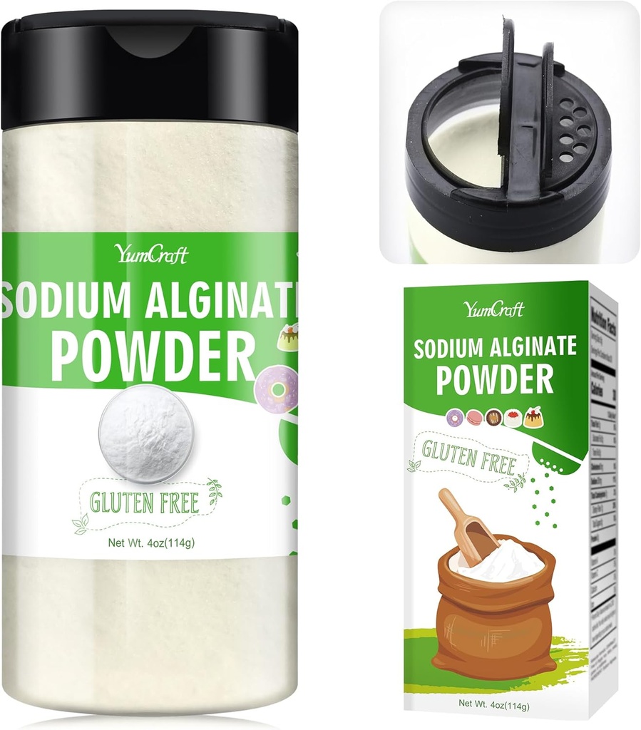 Natrijev alginat v prahu - 4oz Pure Natrijev alginat Hrana Stopnja Debelina v prahu, Naravni gel za sladice, Kaviar Sfere Izdelava, Ledena krema, Meatloaves, Vegan Stabilizator za peko, Debelost