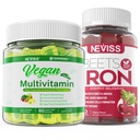 Veganske železne žvečilke z veganskim multivitaminom za ženske z železom, vitamin B12, A, D3, K2, Algae Omega 3, magnezij, cink