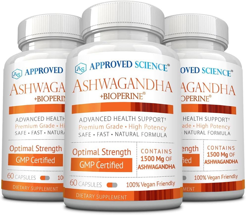 Odobreno Znanost Ashwagandha 1500mg z Bioperine® in Ginger- Boost Mood & Energija - 60 Veganske prijazne kapsule (3 steklenice)
