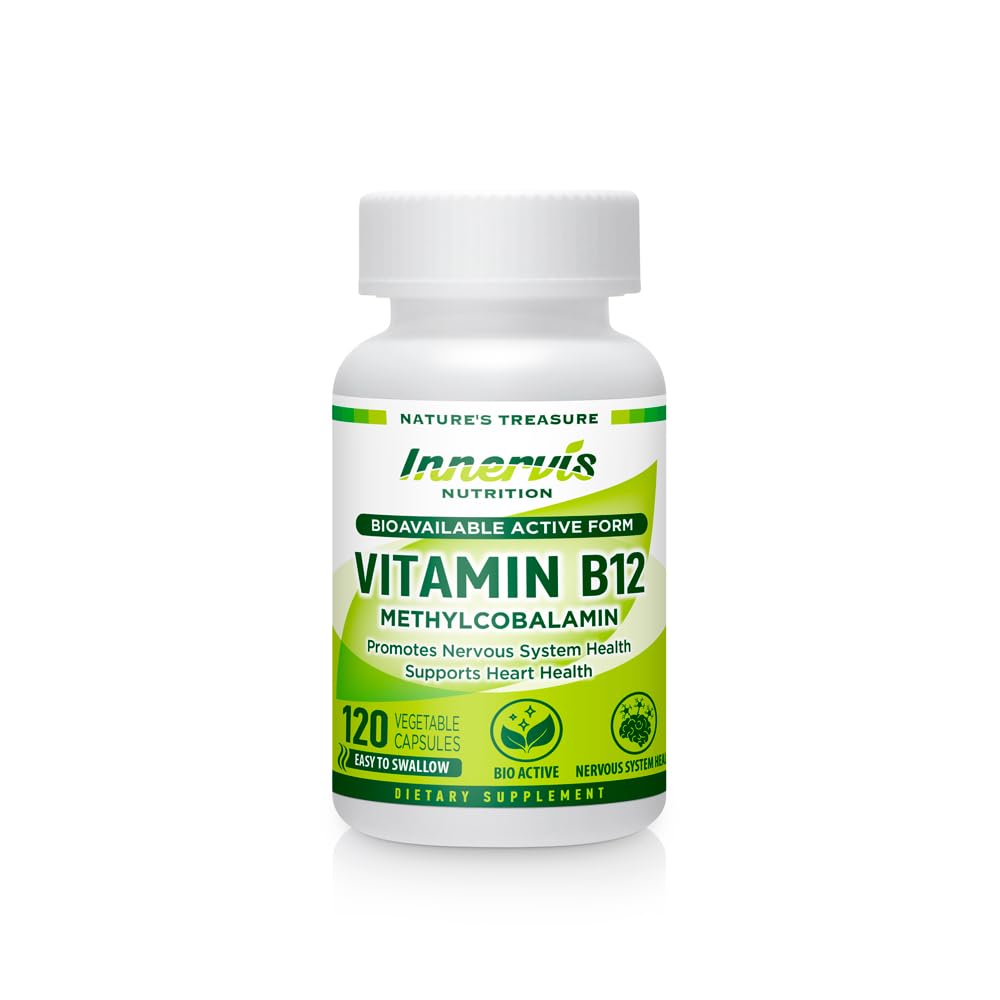 Visoka absorpcija BioActive B12 1000mcg – Podpira energijo, živčevje in zdravje srca – 120 Veganskih kapsul – Innervis Nutrition