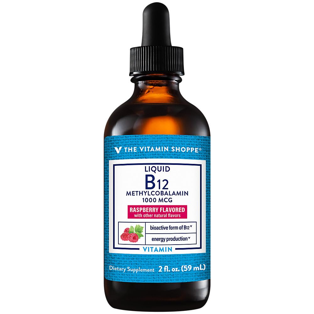 The Vitamin Shoppe Liquid B12 Metilkobalamin - proizvodnja energije - 1000 MCG - Malina (2 fl. oz.)