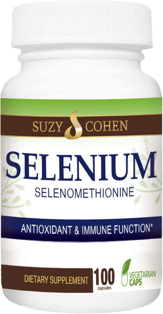 Suzy Cohen Selen Dopolnilo 200 mcg, ohranjanje zdravo srce, imunski sistem, podpora ščitnica, prosta funkcija, kelirana tummy prijazno aminokislina, zelo na voljo, 100 Veg kapsula