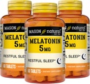 MASON NATURAL melatonin 5 mg z B6 in kalcij - naravni pomoč za spanje, podpira zdravo spanje in počitek, 60 tablet (paket 3)