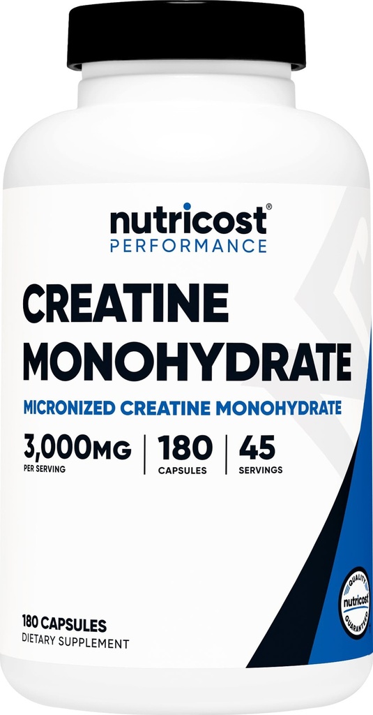 Nutricost Kreatin monohidrat 3000 mg 180 kapsul (750 mg na kapsulo) - brez glutena, brez glutena, brez glutena, brez glutena