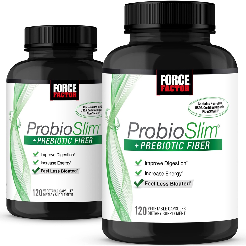 Sila Factor ProbioSlim + Prebiotic Fiber, Presnova Booster za ženske in moške, Prebavna zdravstvena podpora, izvleček zelenega čaja in Psyllium Husk Fiber, 120 število (Pack po 2)