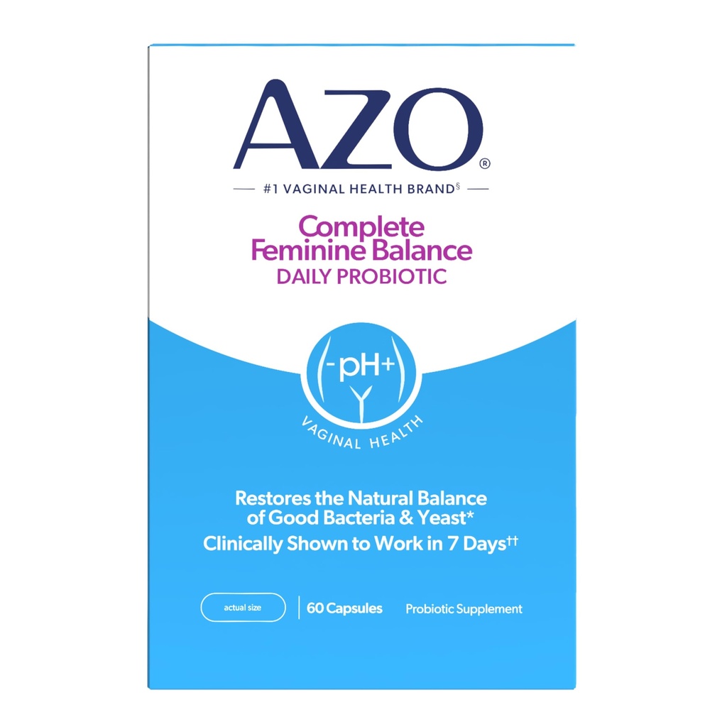 AZO Popolno Feminin Balance dnevno probiotiki za ženske, Klinično dokazano, da pomaga zaščititi vaginalno zdravje, Pomaga ravnovesje pH in kvas, Non-GMO, 60 Count
