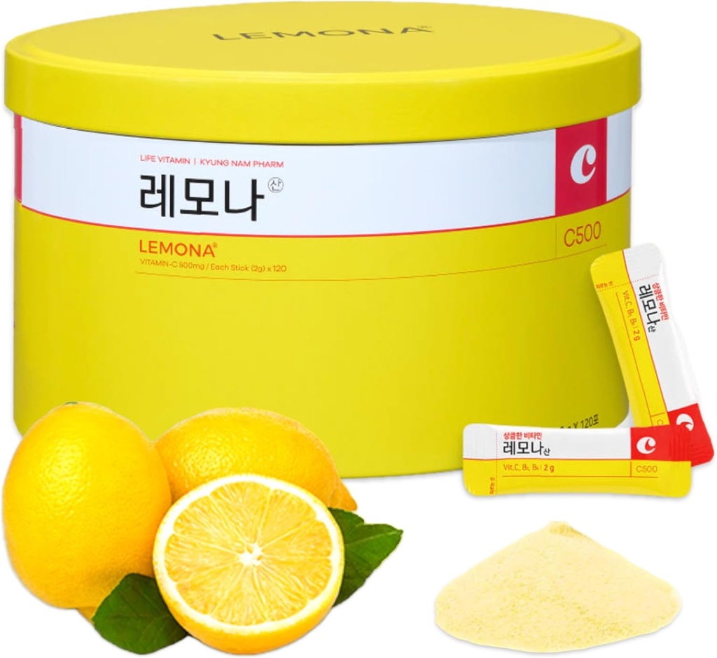 LEMONA Official Vitamin C Powder 500mg Korea Supplements Imunska podpora B6, B2, On-The-Go Packets Vitamin zdravo življenje, Enostaven za vsakodnevno energijo Boost Korejska hrana Prigrizki Lemon (120Sticks)