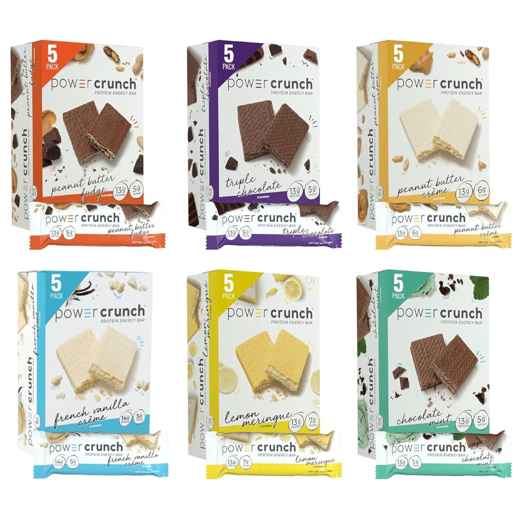 Power Crunch Protein Wafer Bars, Variety Pack, v 6 Okusi 1,4 Ounce Bars (30 Count). Visoki beljakovinski prigrizki z okusom
