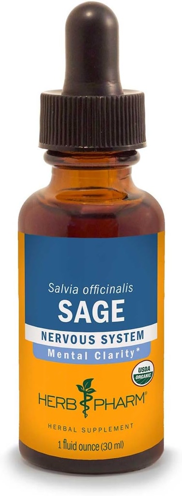 Herb Pharm Certified Organic Sage Liquid Extract za mentalno jasno podporo - 4 Ounce