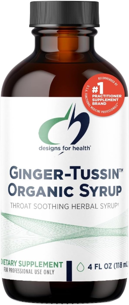 Designs for Health Ginger Root Syrup with Honey + Wild Cherry Bark - Ginger-Tussin Syrup Liquid Immune Support Supplement - Zasnovan tako, da pomaga Pomiriti grlo (47 Servings / 4 Fl Oz)
