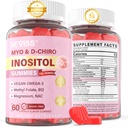 Myo-Inositol & D-Chiro Inositol Gumites Sugar Free, Ideal 40:1 Ratio Inositol Dodatek za ženske w/Vegan Omega-3, D3, Magnezij, metil Folat, B12, Inositol Multivitamin za splošno zdravje žensk