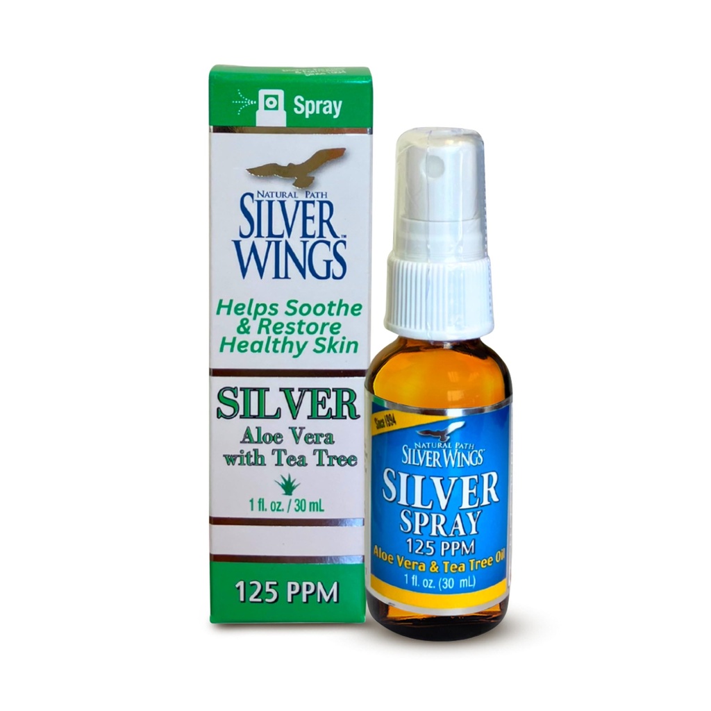 Naravna pot Srebrna krila - Srebrni Spray z Aloe Vera & Tea Tree Oil – 125ppm - 1oz