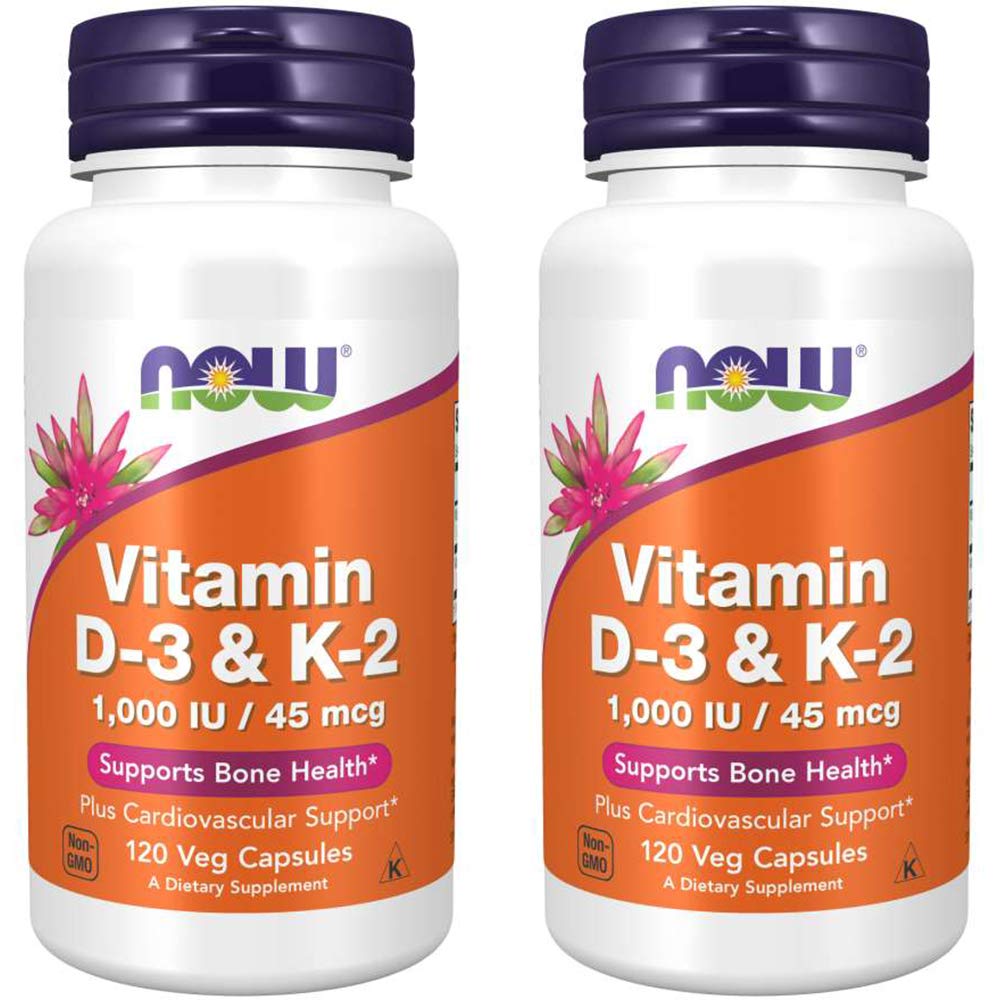 NOW Foods Vitamin D-3 & K-2, 120 Zelenjavna kapsula (2 pakiranji)