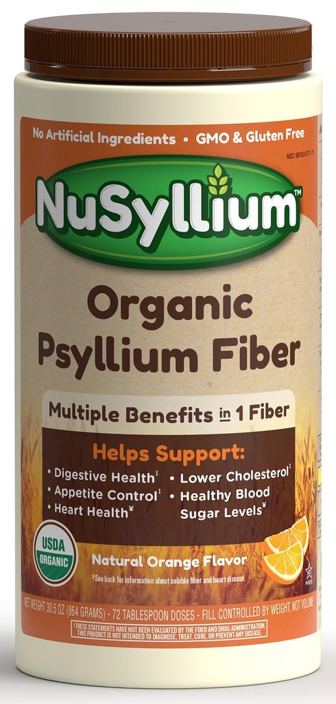 NuSyllium Psyllium Husk Powder, USDA Organic, 30.5 Oz, prehranska vlaknina dodatek z rjavim sladkorjem, pomaga digestivno zdravje* Natural Orange, 72 Servings