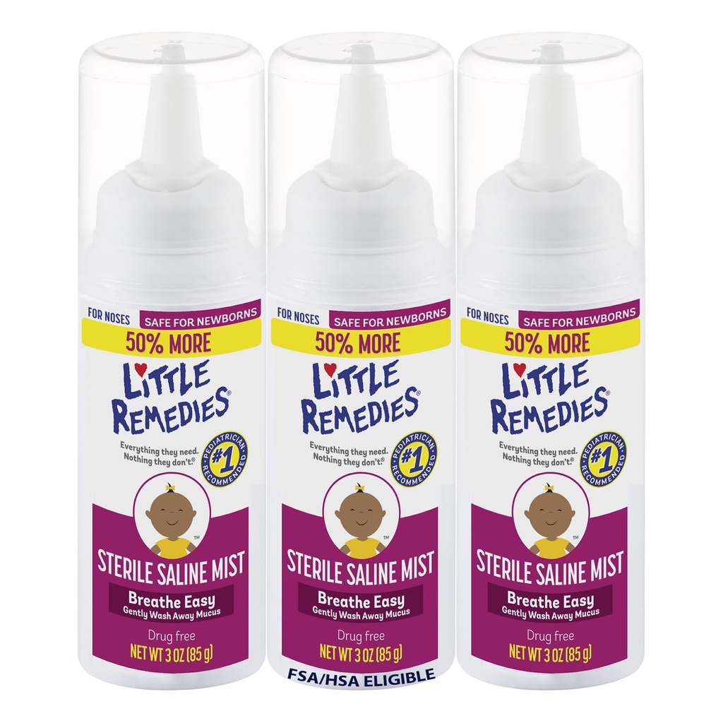 Mali Remedies Sterilni Baby Saline Nasal Mist, Varen za novorojenčke, da sprostijo zamašen in suh nos, 3 Fl Oz, Pack po 3