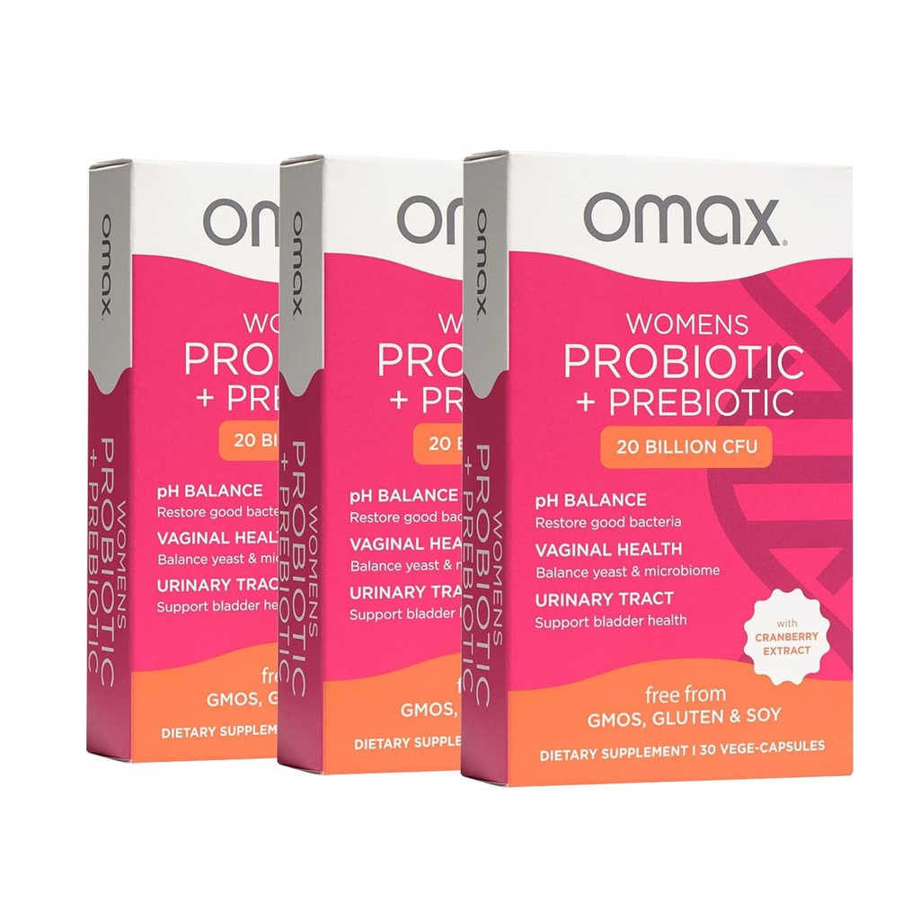 Omax3 Ženske probiotik + prebiotik, koren brusnice in čikorije, 20 milijard CFU, 6 klinično dokazano sevi, vaginalni pH, UTI, napenjanje, (Packaging May Vary) 